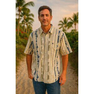 Vintage Point Zero Men’s Button Up Short Sleeve Shirt Blue White 2X EUC